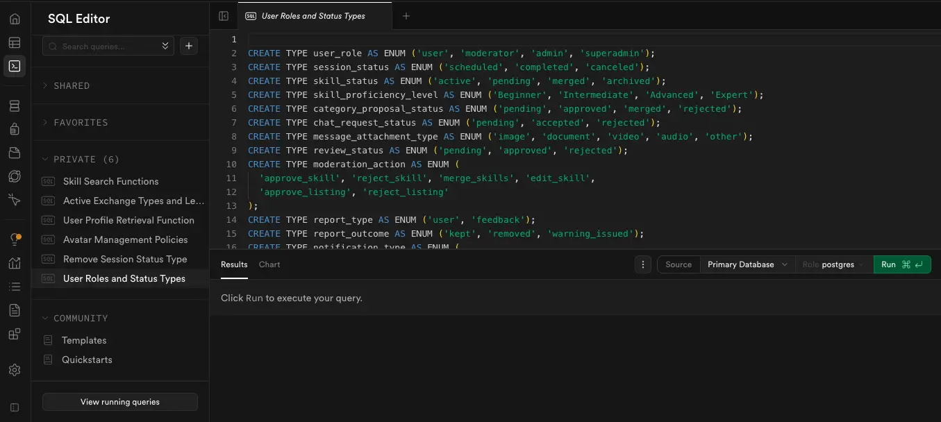 Sql editor screen